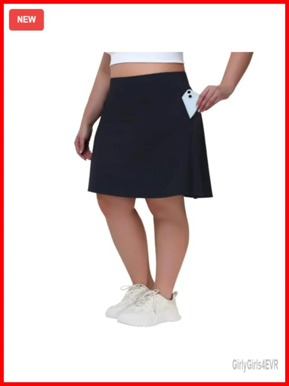 Plus Size Skort with Pockets Knee Length Tennis Athletic Skirt